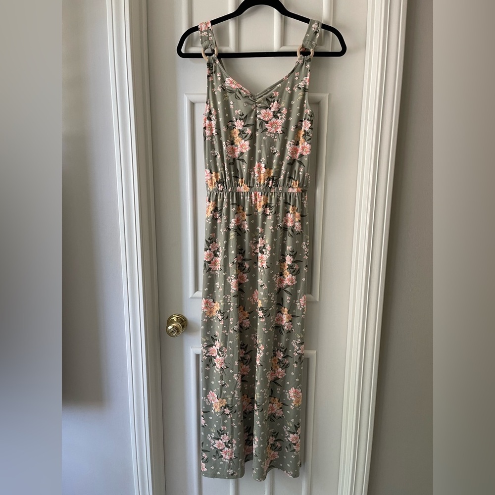 Derek Heart Floral Maxi Dress in Green and Pink